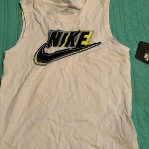 Nike White Sleeveless Boys 7 Tee with Multicolor Logo